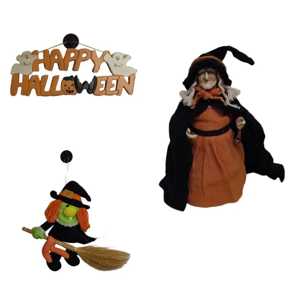 VINTAGE Halloween decoration‎ bundle wood sign witches